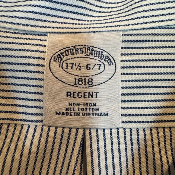 Brooks Brothers Regent 1818 Non-Iron Dress Shirt 17.5–6/7 Blue Stripe Cotton - Picture 7 of 10